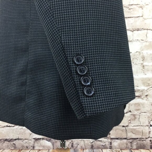 Haggar Sports Coat Mens 40 Short Houndstooth Wool Blend Single Breast Blue - Picture 8 of 9